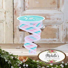 1.5" Peppermint Twist Drift Ribbon: Pink/Mint (10 Yards)