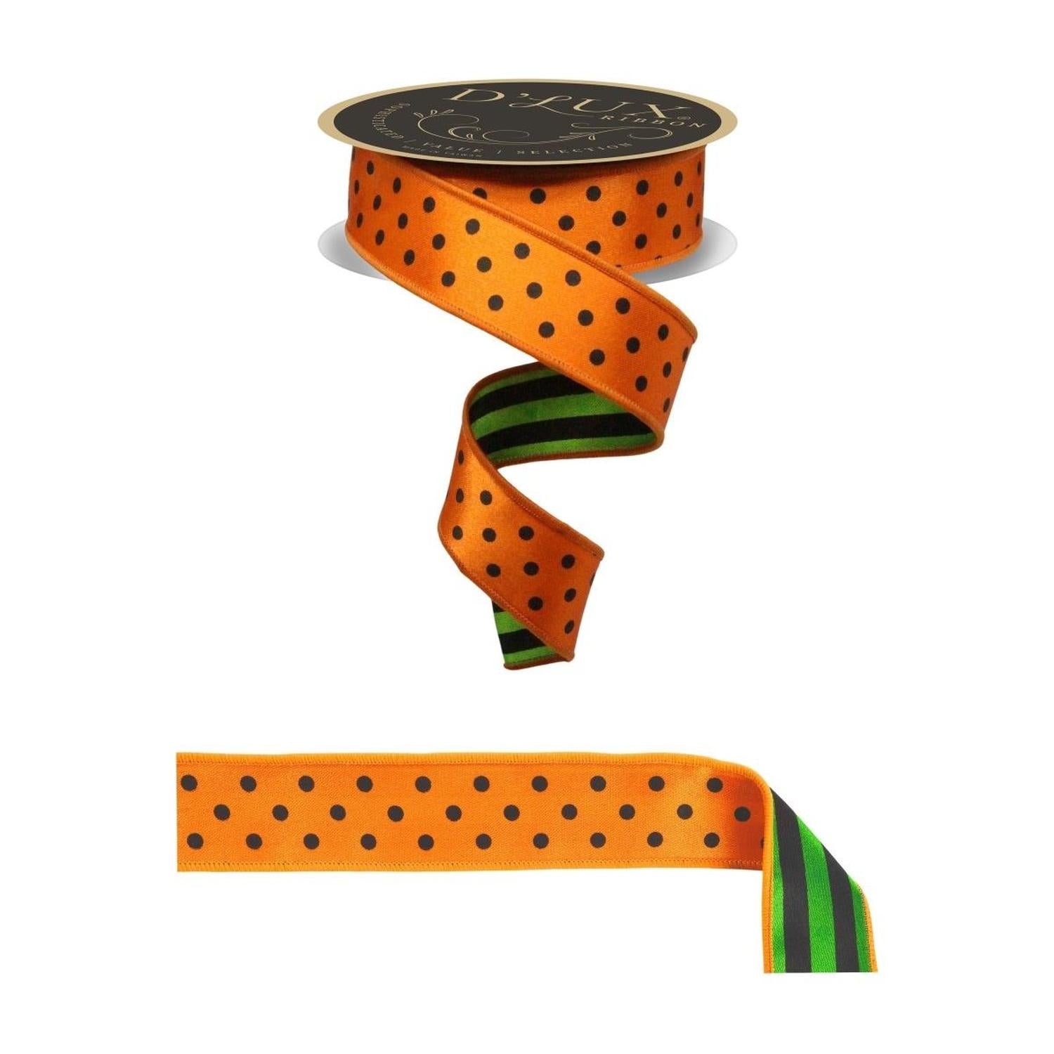 1.5" Polka Dot Striped Fused Ribbon: Orange (10 Yards)