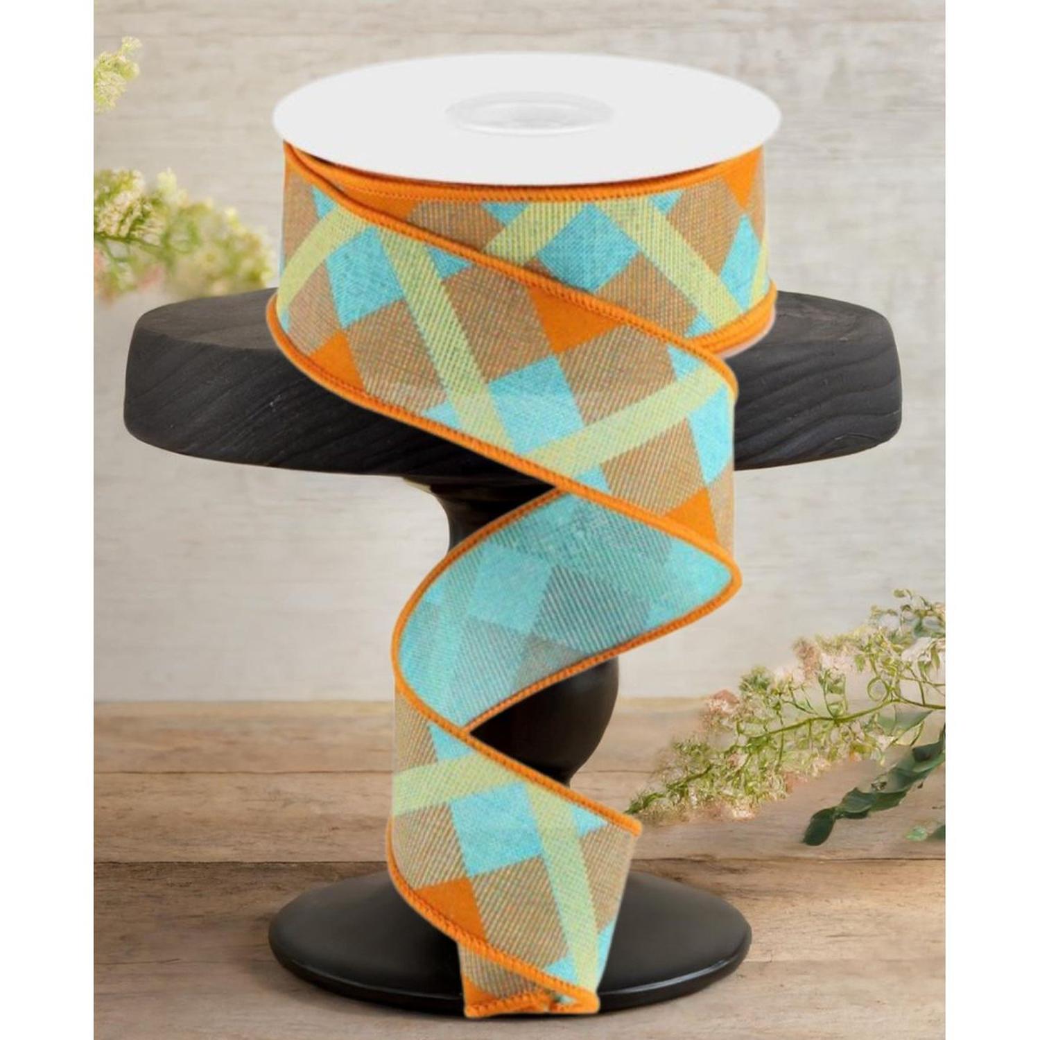 1.5" Printed Plaid: Light Teal (10 Yards)