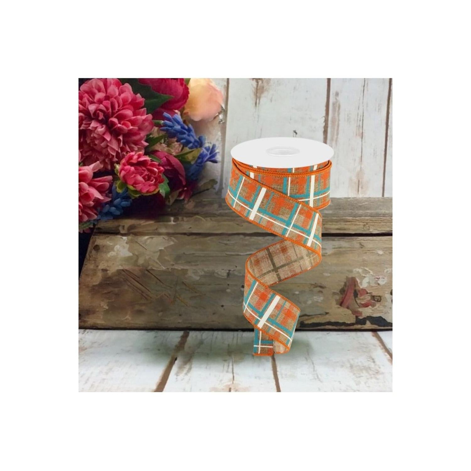 1.5" Printed Plaid on Royal: Tan (10 Yards)