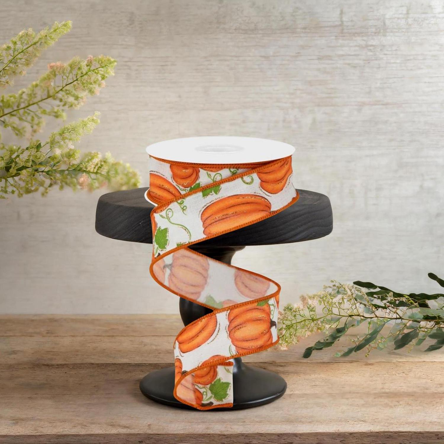 1.5" Pumpkin Patch Ribbon: Off White (10 Yards)