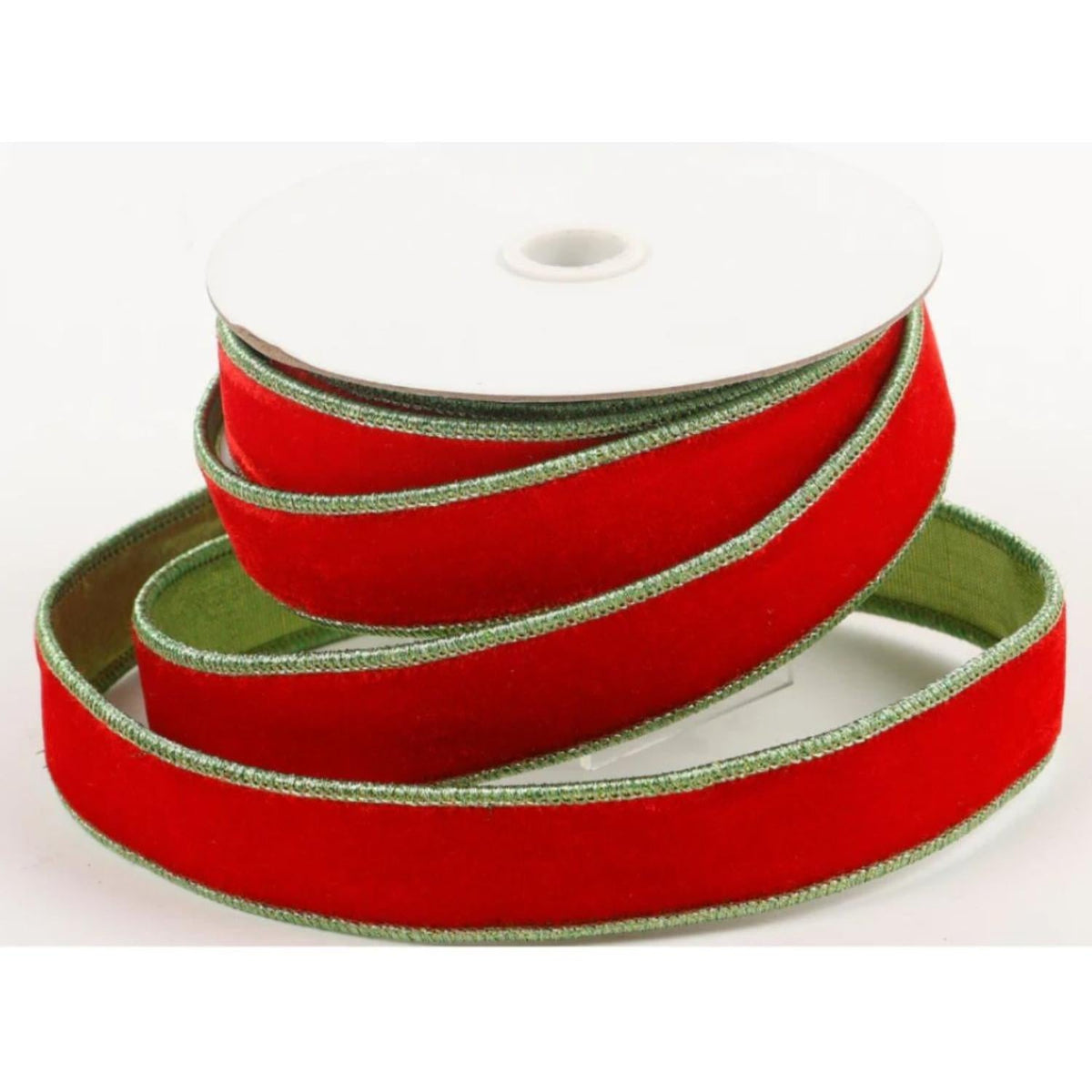 1.5" Red Velvet Lime Green Dupion Ribbon (5 Yards)