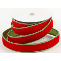 1.5" Red Velvet Lime Green Dupion Ribbon (5 Yards)