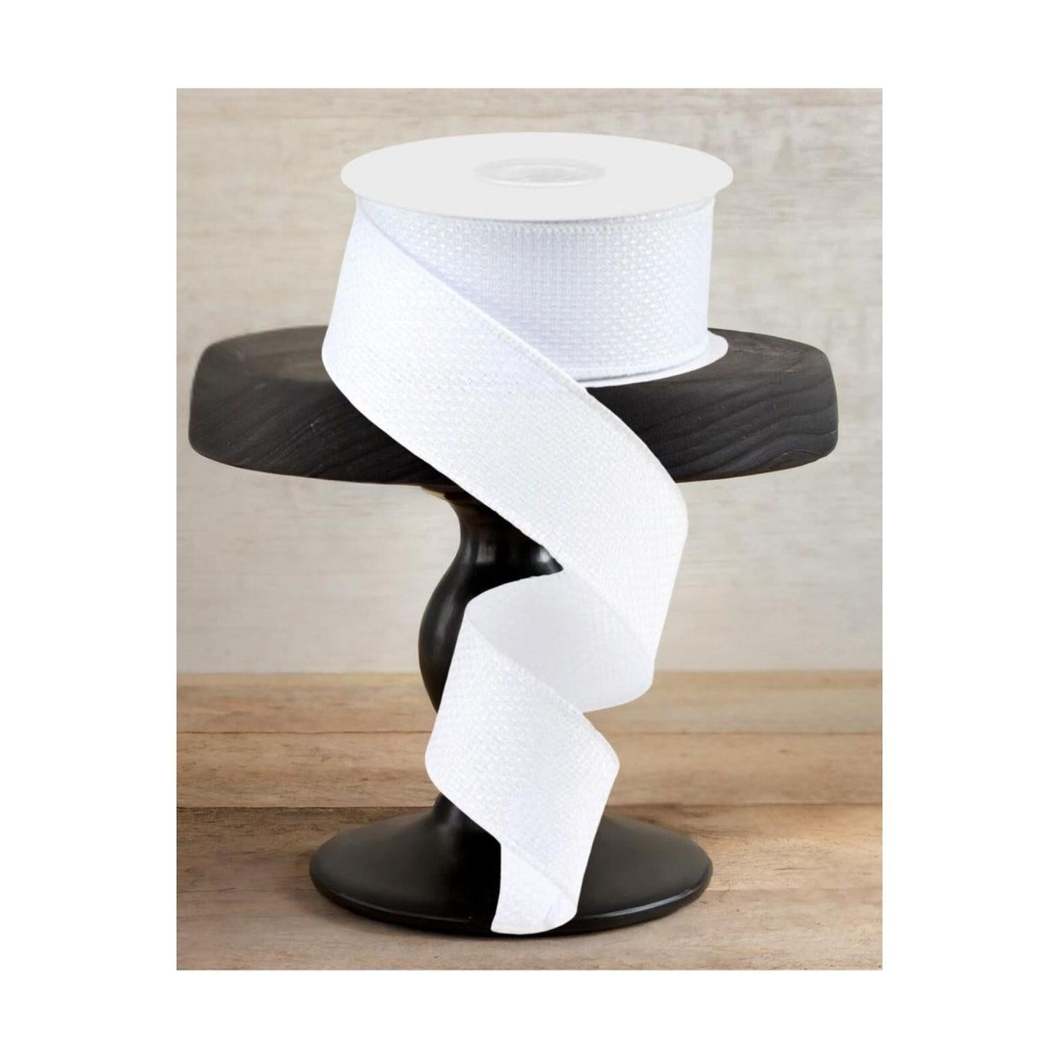 1.5" Royal Faux Burlap Ribbon: White (10 Yards)