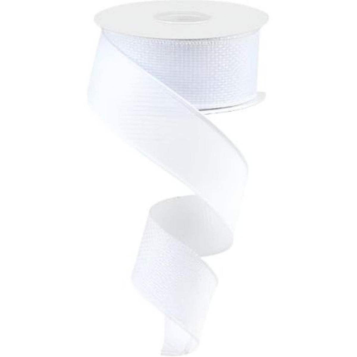 1.5" Royal Faux Burlap Ribbon: White (10 Yards)