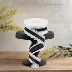 1.5" Scalloped Edge Ribbon: Black/White (10 Yard)