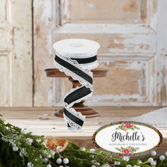 1.5" Scalloped Edge Ribbon: Black/White (10 Yard)