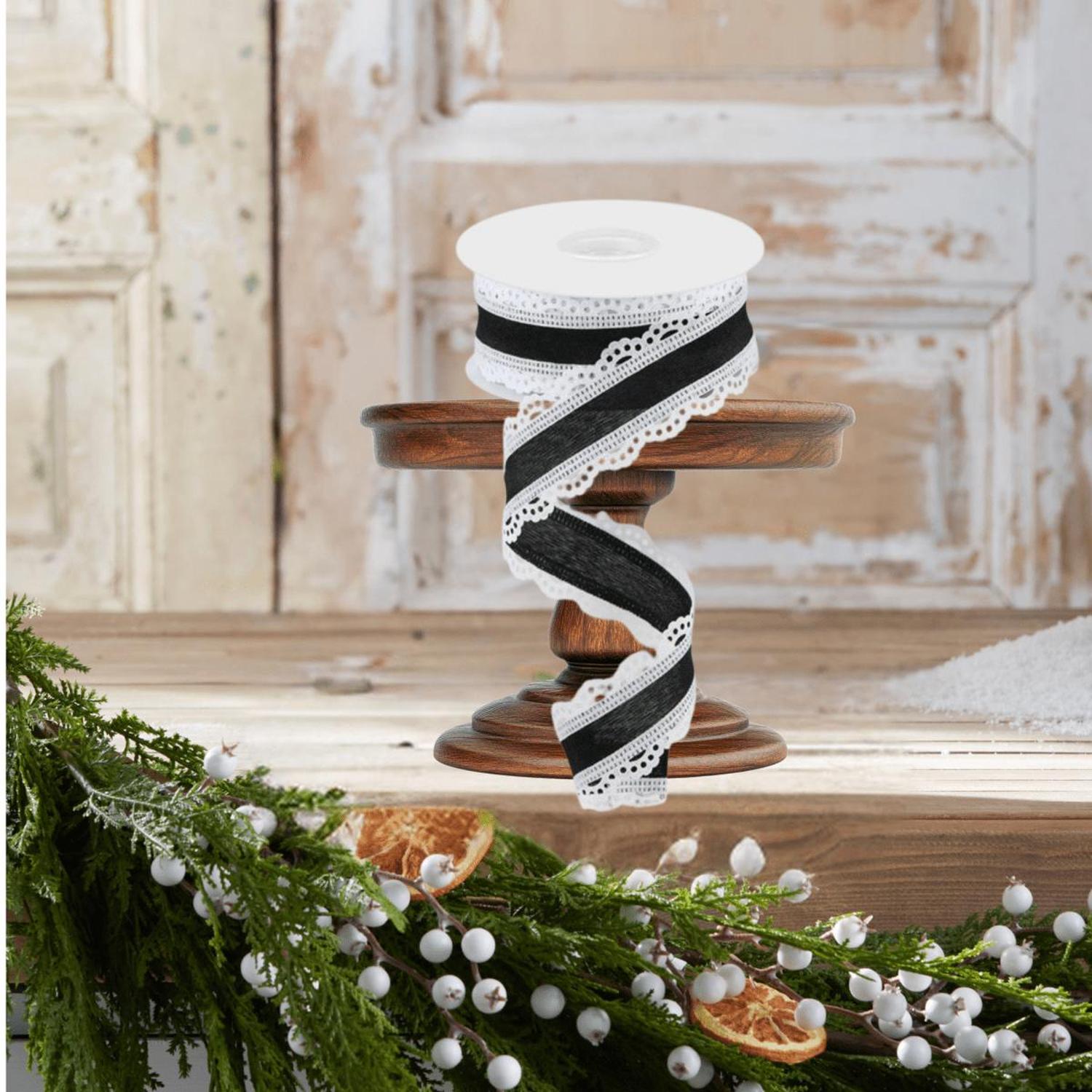 1.5" Scalloped Edge Ribbon: Black/White (10 Yard)