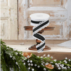 1.5" Scalloped Edge Ribbon: Black/White (10 Yard)