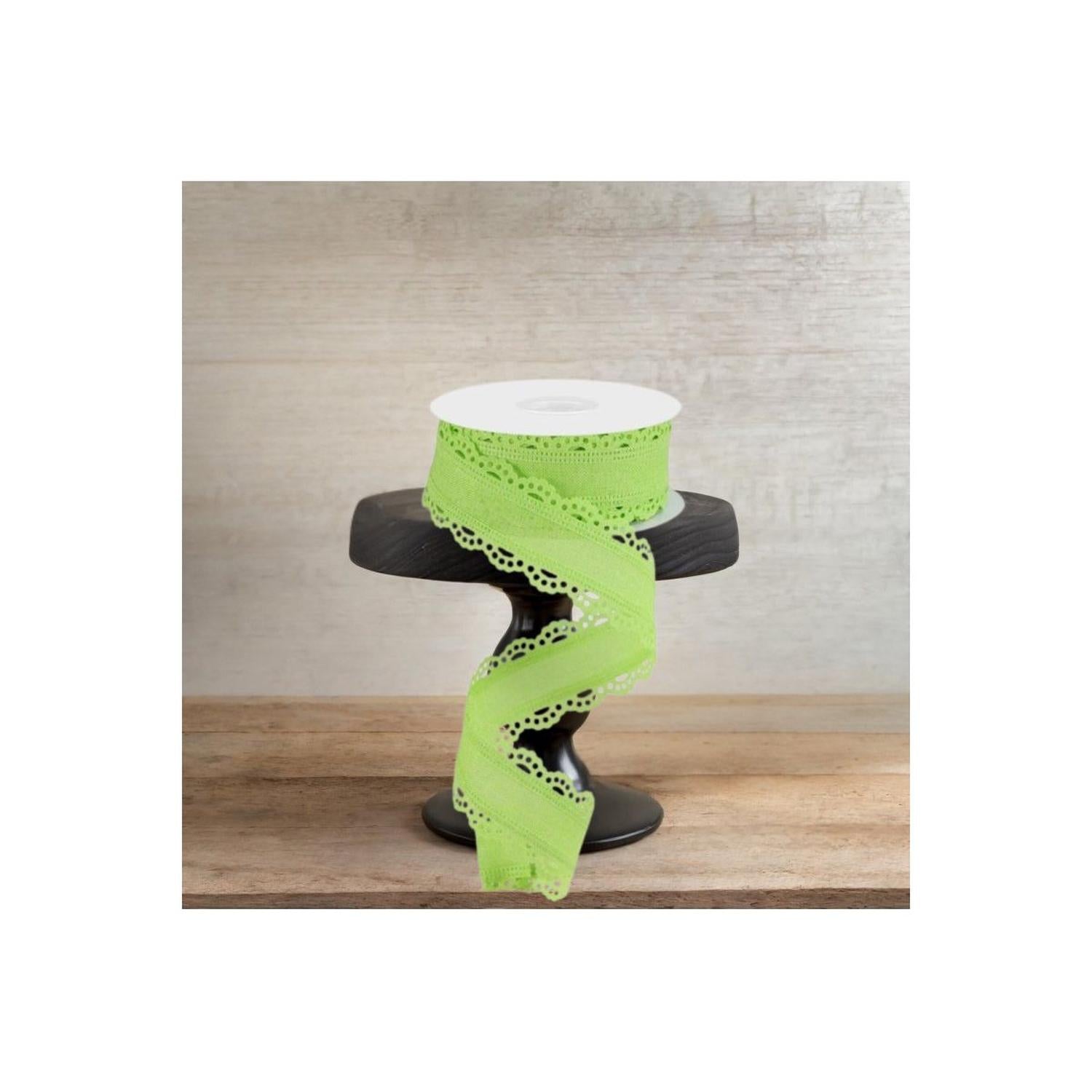 1.5" Scalloped Edge Ribbon: Bright Green (10 Yard)