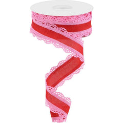 1.5" Scalloped Edge Ribbon: Red/Pink (10 Yard)