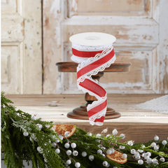 1.5" Scalloped Edge Ribbon: Red/White (10 Yard)