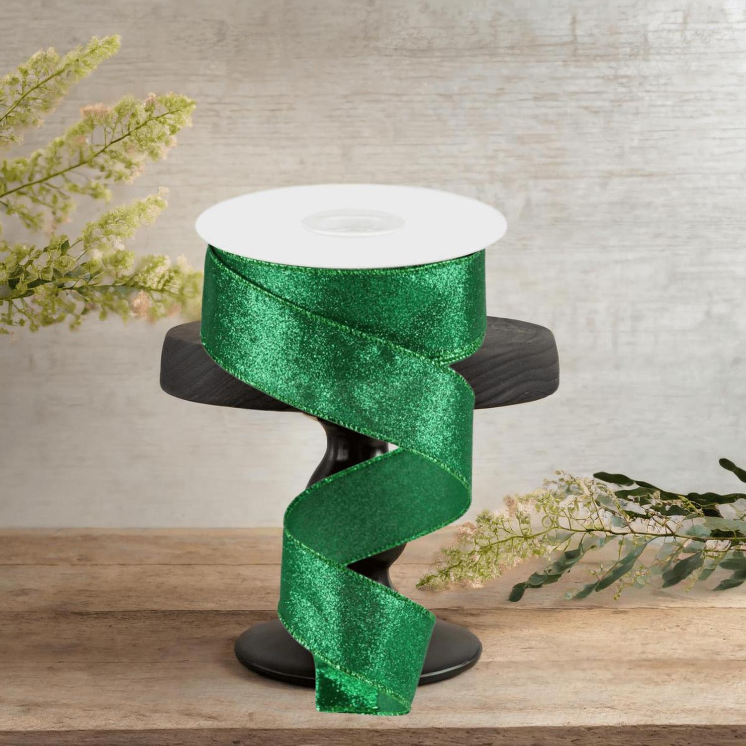 1.5" Shimmer Glitter Ribbon: Emerald Green (10 Yards)