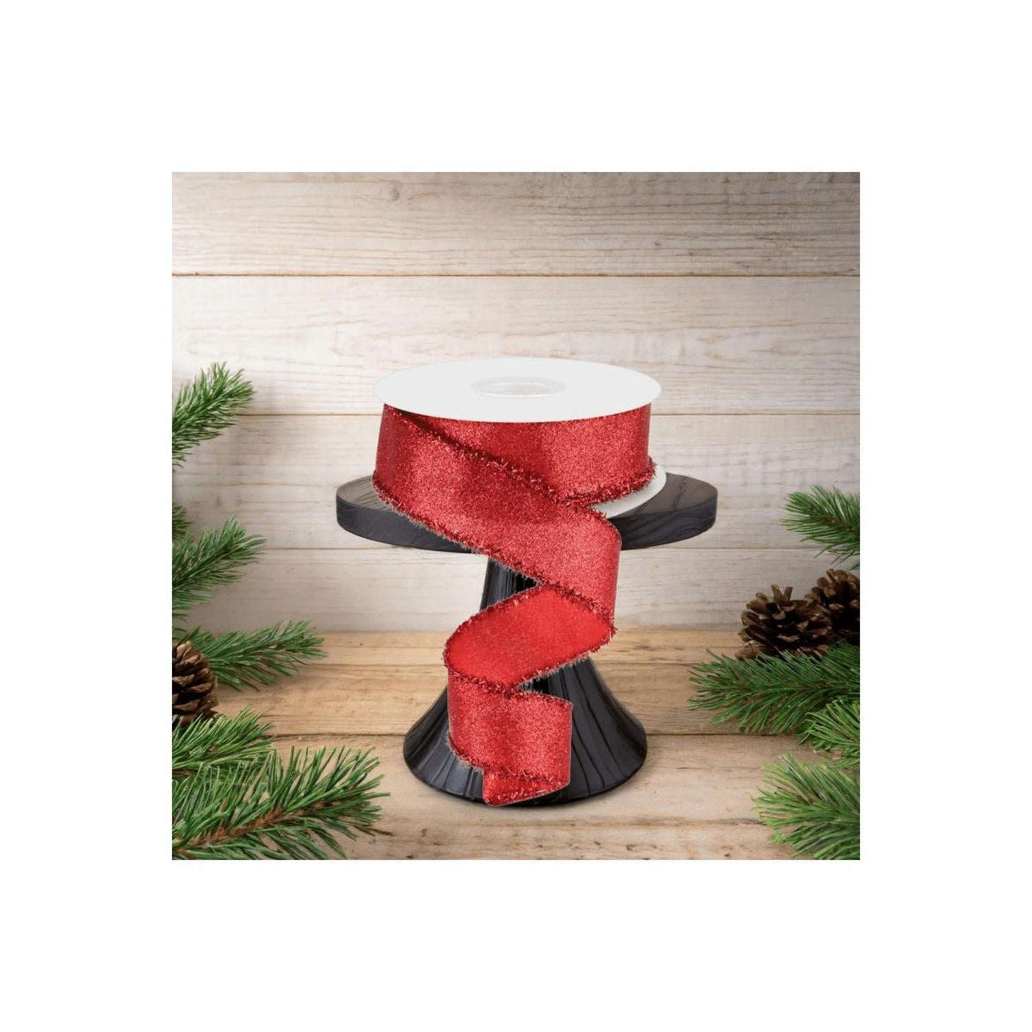 1.5" Shimmer Glitter Tinsel Ribbon: Red (10 Yards)