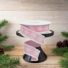 1.5" Snowflake Drift Edge Ribbon: Pink (10 Yards)