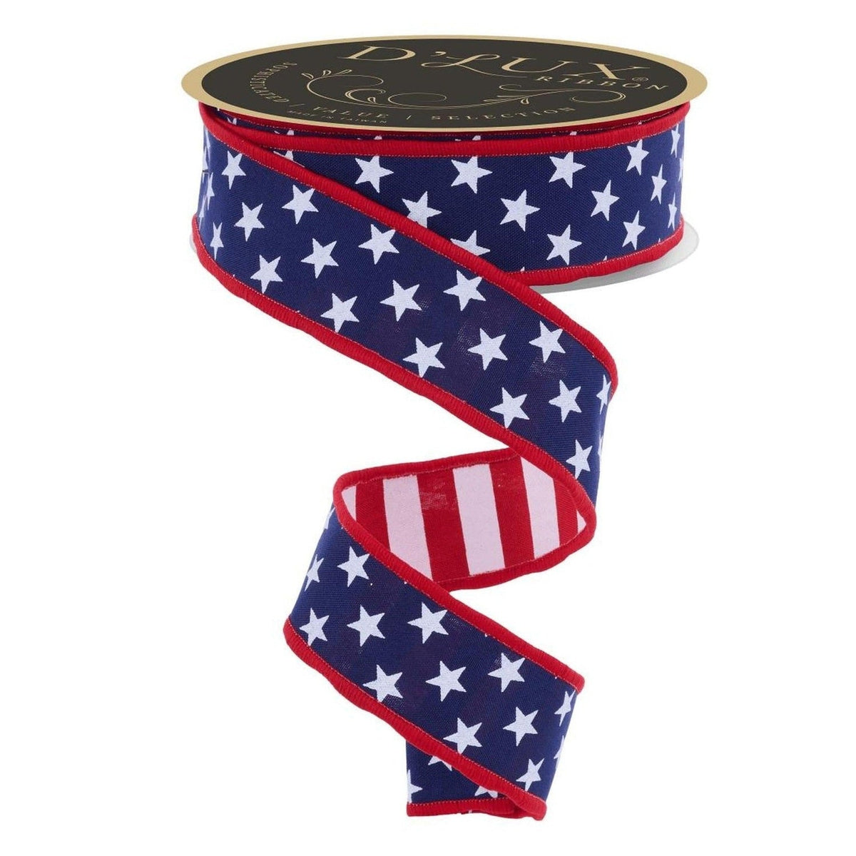 1.5 Stars and Stripes Fused Back Ribbon: Navy Blue (10 Yards)