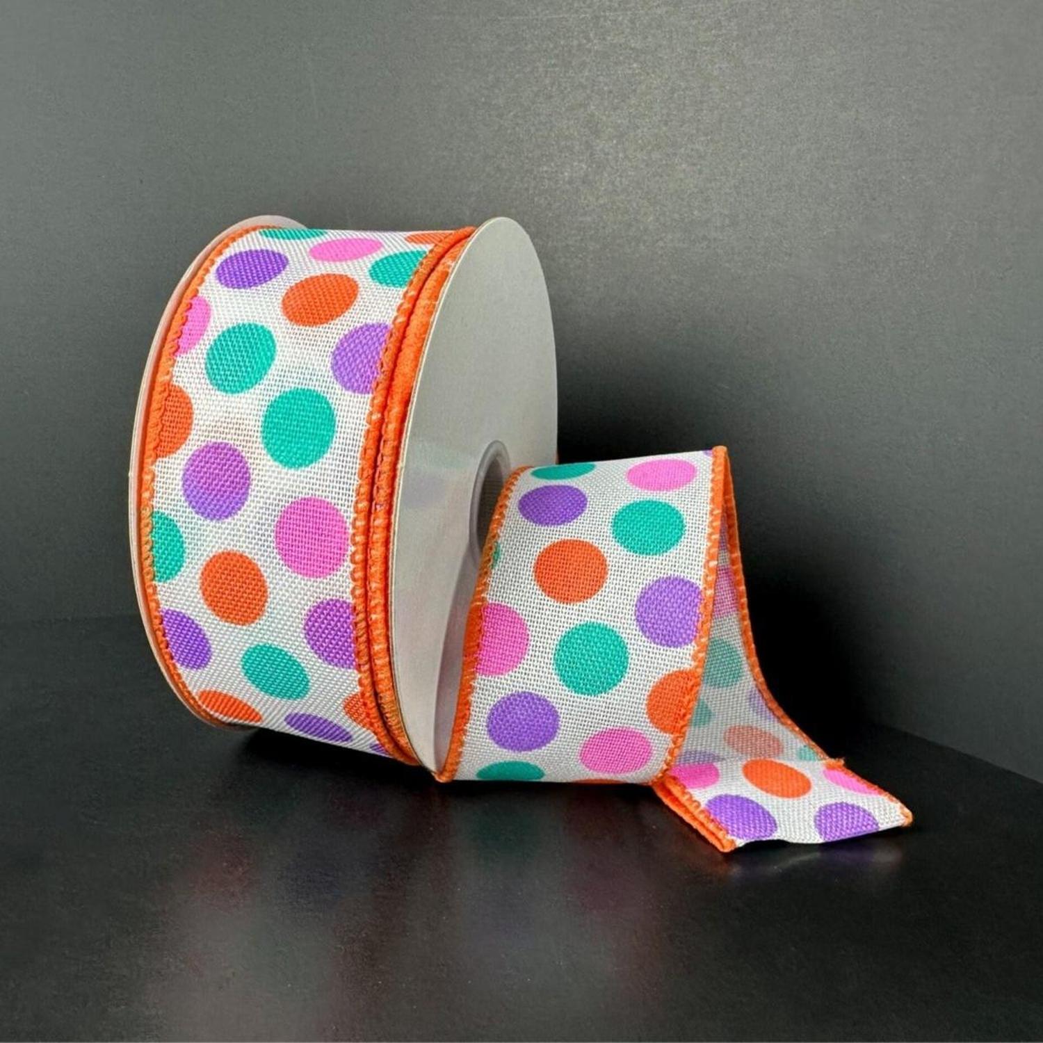 1.5" Stiff Linen Polka Dot Ribbon: Multi (10 Yards)