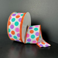 1.5" Stiff Linen Polka Dot Ribbon: Multi (10 Yards)