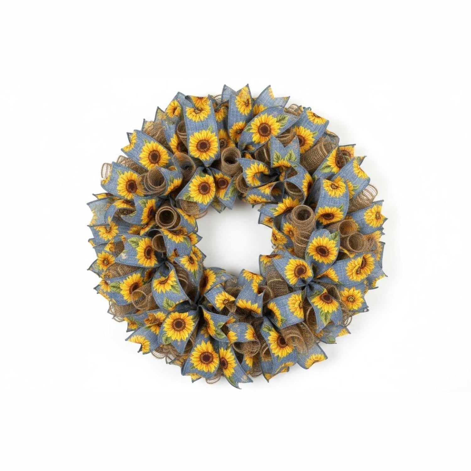 1.5" Sunflower on Canvas Ribbon: Denim (10 Yards)
