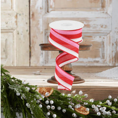 1.5" Tricolor Striped Ribbon: White, Pink, and Red (10 Yards)