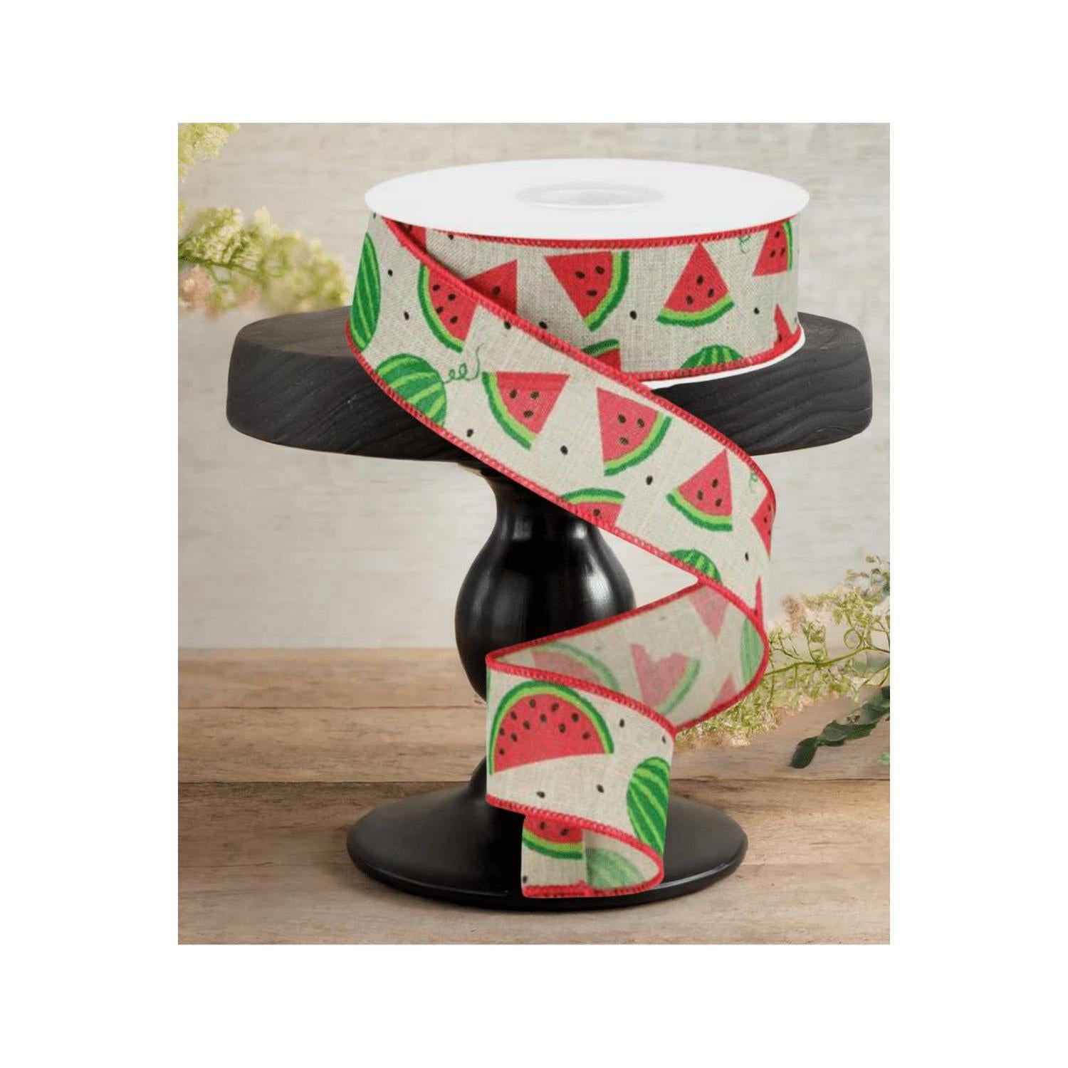 1.5" Watermelon Slices Canvas Ribbon: Natural (10 Yards)