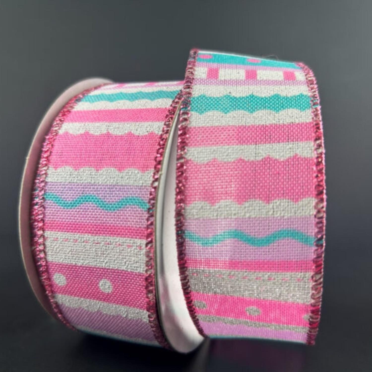 1.5" Whimsy Stripe Ribbon: Pink, Aqua, Lavender