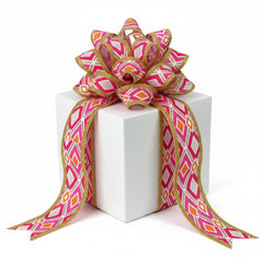1.5in Abstract Diamond Ribbon: Orange, Gold & Fuchsia (10 Yards)