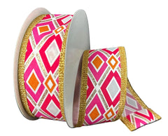 1.5in Abstract Diamond Ribbon: Orange, Gold & Fuchsia (10 Yards)