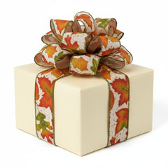 1.5in Autumn Falling Leaves Ribbon: Ivory (10 Yards)