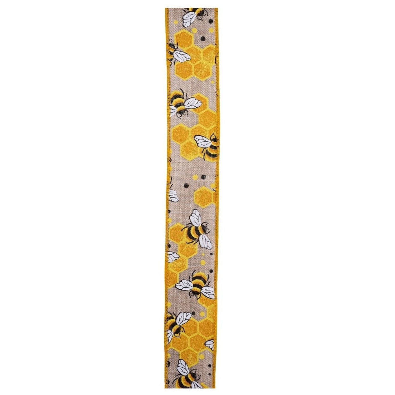 1.5in Bumblebees Honeycomb Ribbon: Natural (10 Yards)