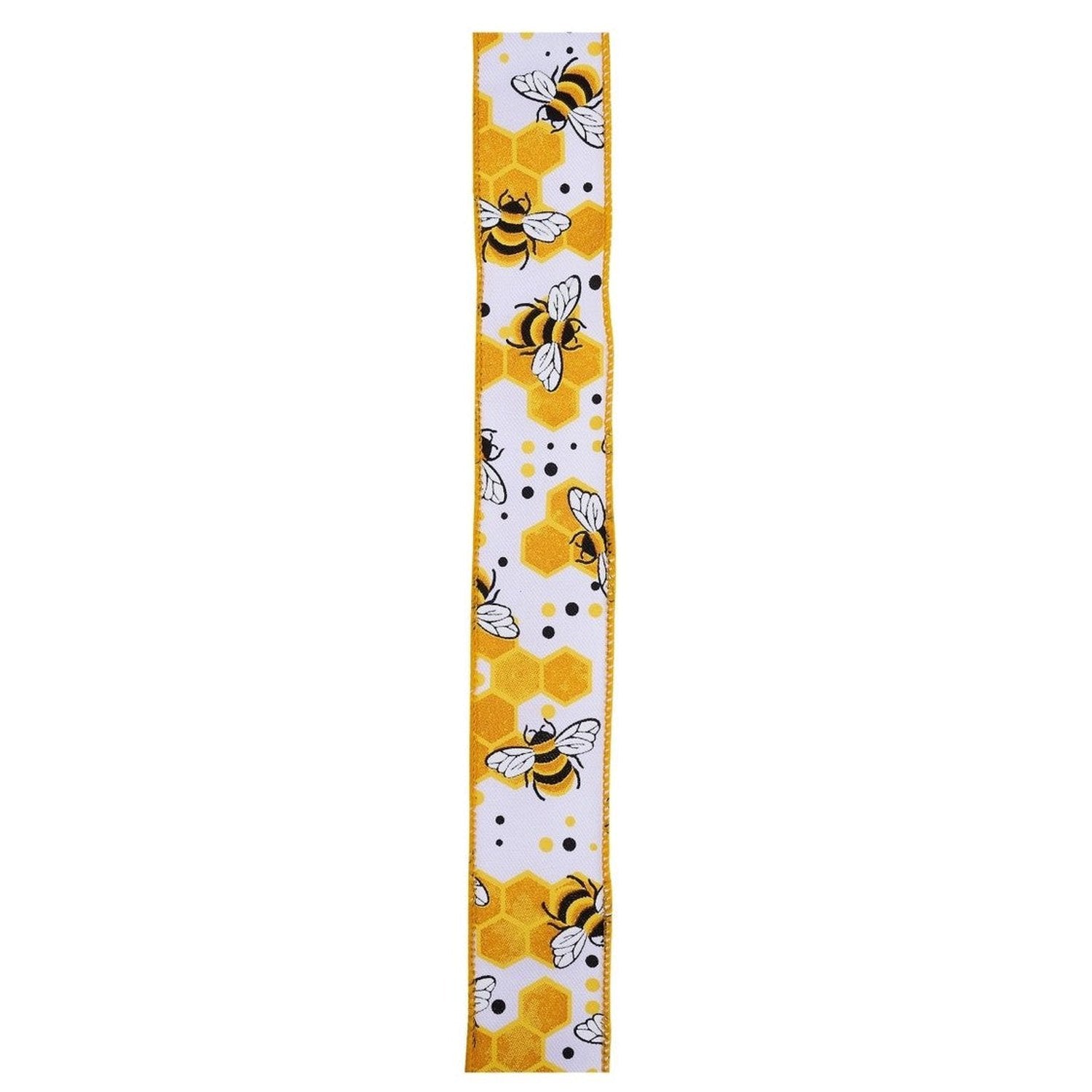 1.5in Bumblebees Honeycomb Ribbon: White (10 Yards)
