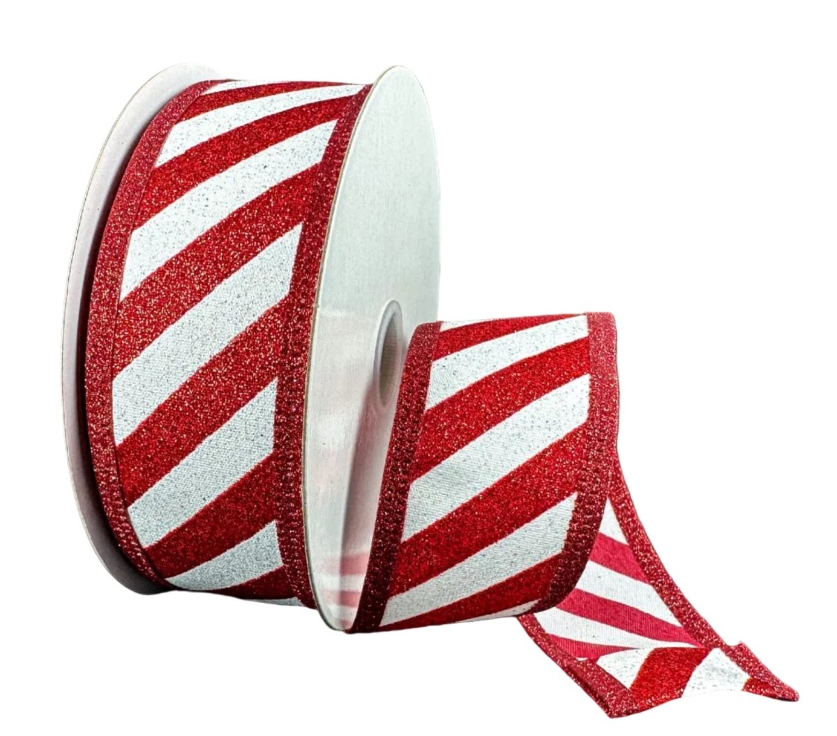 1.5in Candy Cane Glitter Ribbon: Red/White (10 Yards)
