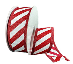 1.5in Candy Cane Glitter Ribbon: Red/White (10 Yards)