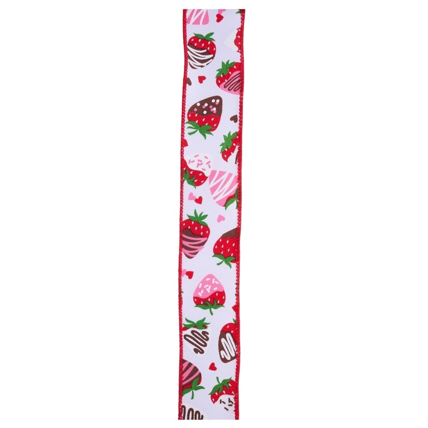 1.5in Chocolate Covered Strawberries Ribbon: White (10 Yards)
