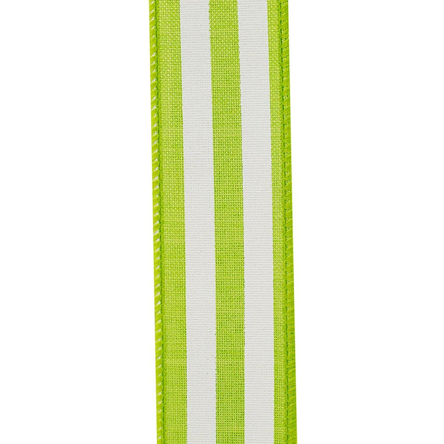 1.5in Continuous Striped Linen Ribbon: Green/White (10 Yards)