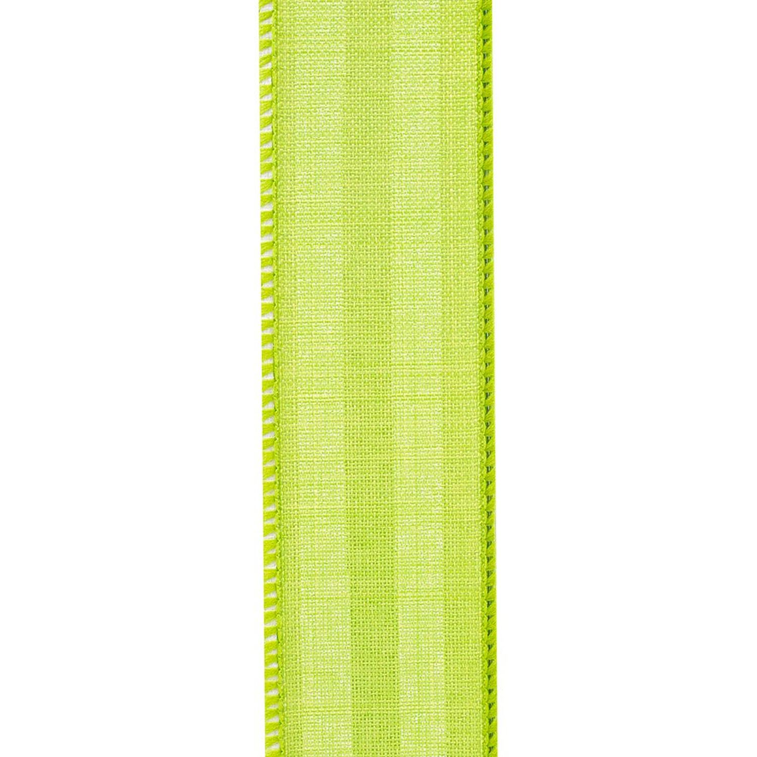 1.5in Continuous Striped Linen Ribbon: Green/White (10 Yards)