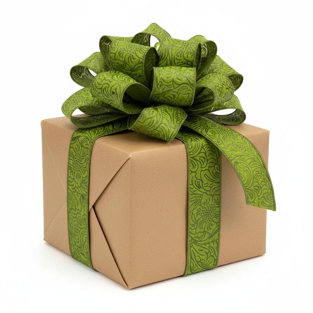 1.5in Embossed Flower Breeze Ribbon: Moss Green (10 Yards)