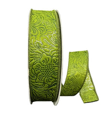 1.5in Embossed Flower Breeze Ribbon: Moss Green (10 Yards)
