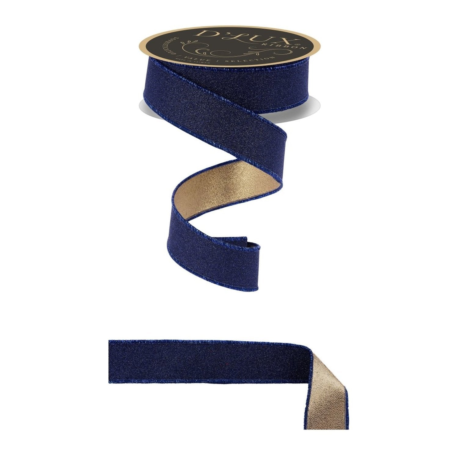 1.5in Fine Glitter Fused Ribbon: Smoke Navy Blue & Gold (10 Yards)