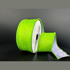 1.5in Flower Breeze & Dupioni Ribbon: Lime & Lavender (10 Yards)
