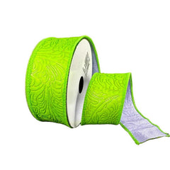 1.5in Flower Breeze & Dupioni Ribbon: Lime & Lavender (10 Yards)