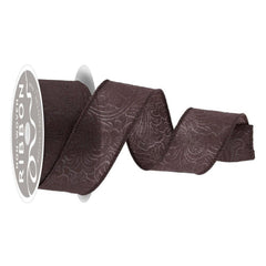 1.5in Flower Embossed Ribbon: Brown (10 Yards)