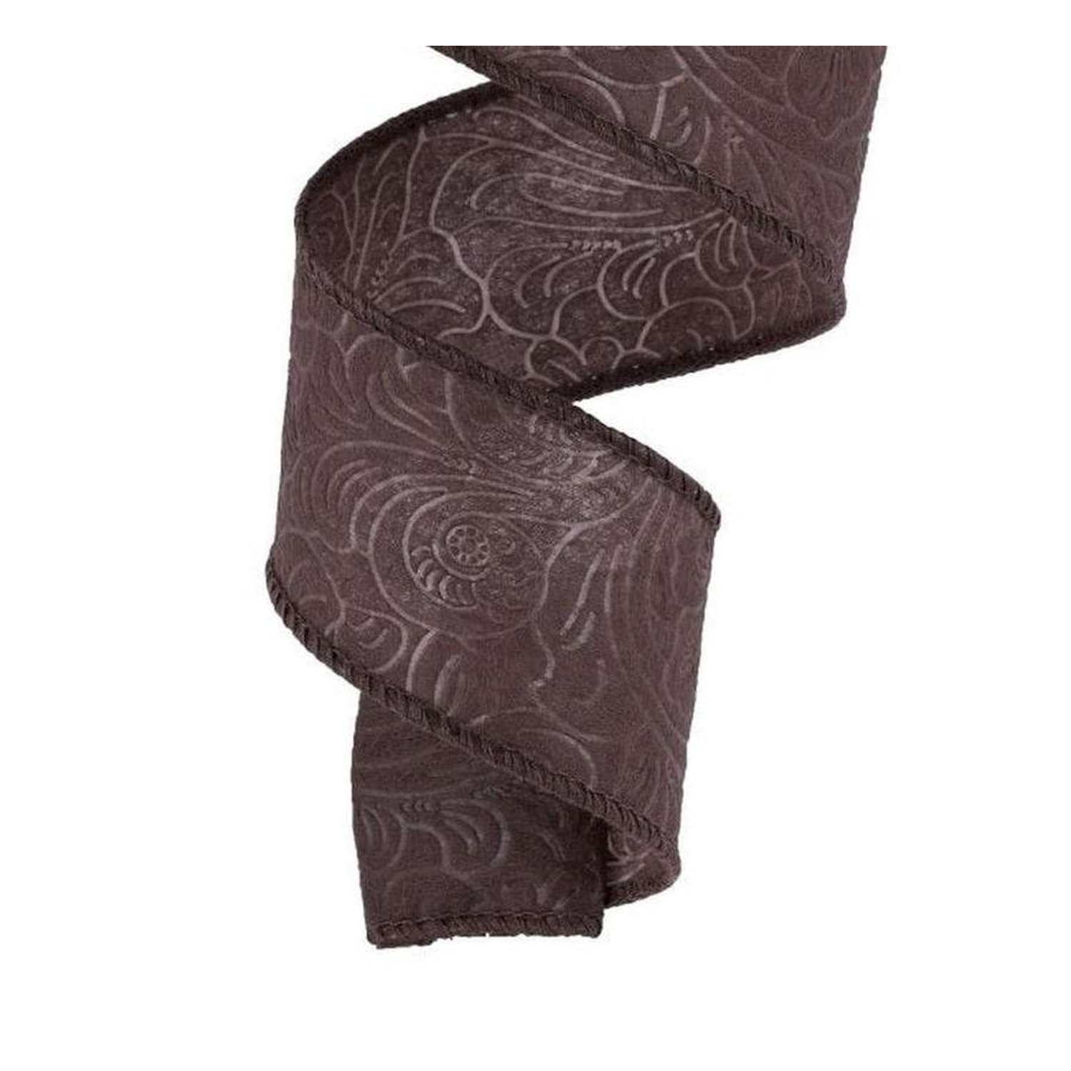 1.5in Flower Embossed Ribbon: Brown (10 Yards)