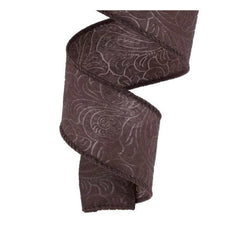 1.5in Flower Embossed Ribbon: Brown (10 Yards)