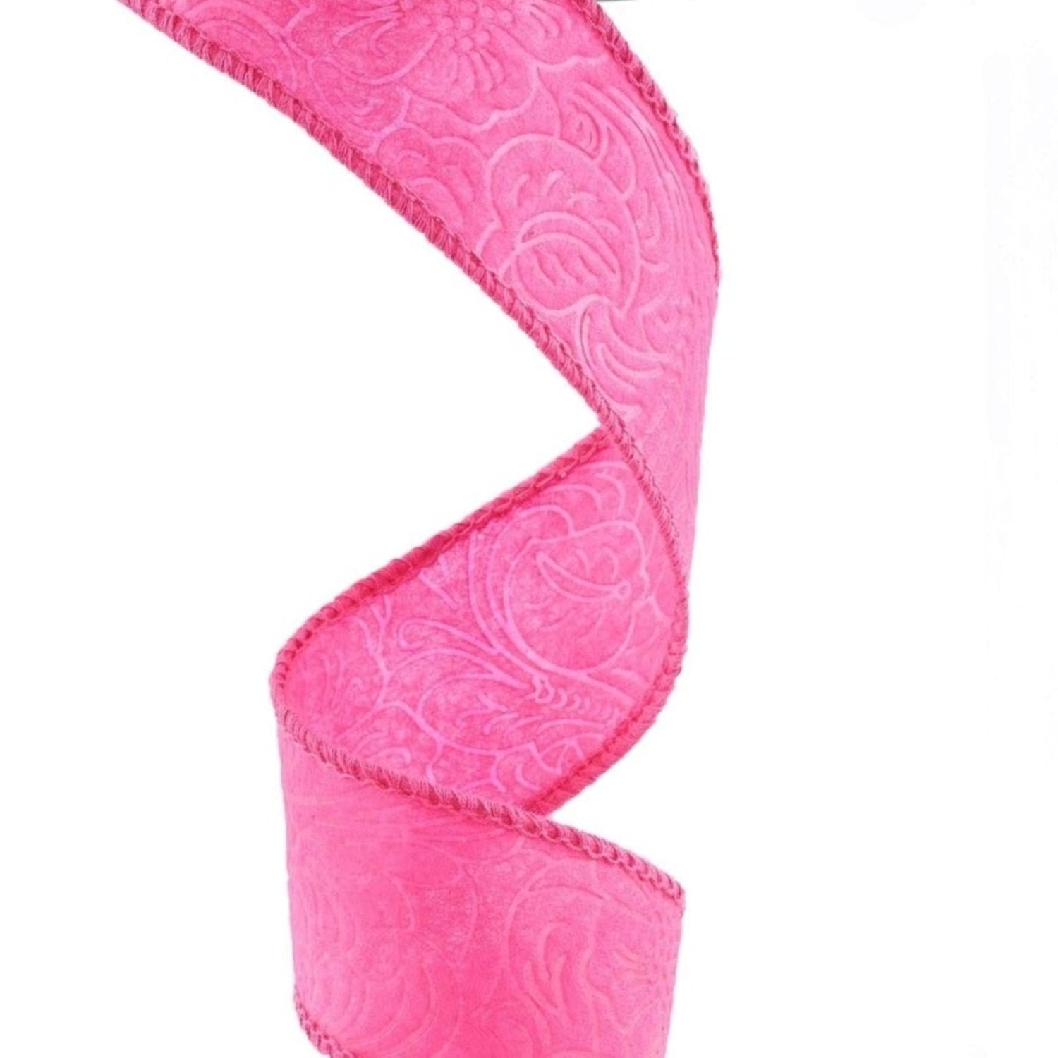 1.5in Flower Embossed Ribbon: Hot Pink (10 Yards)