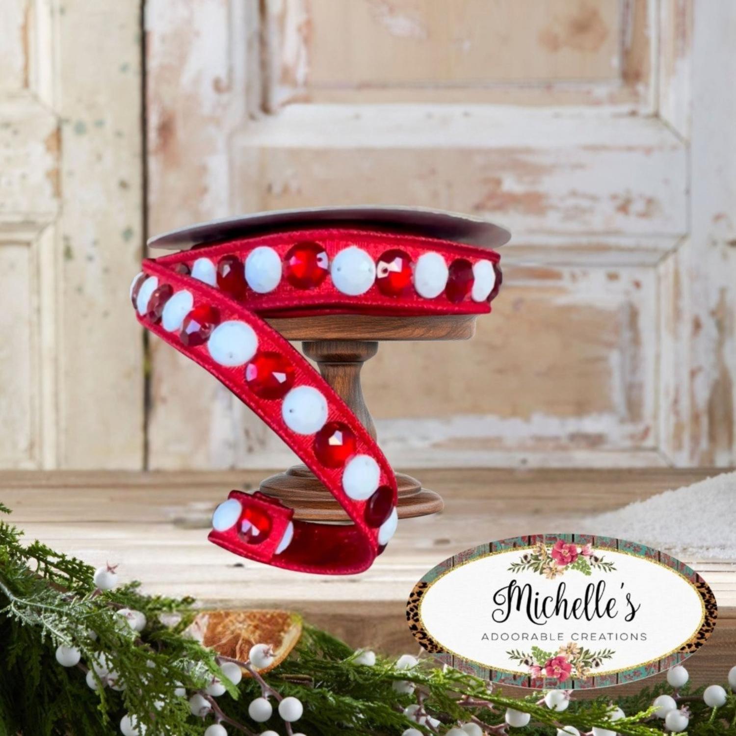 .75" Gumdrop Garland Ribbon: Red/White (5 Yards)